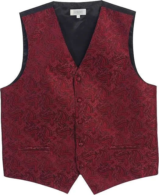 Gioberti Men's Formal 4pc Paisley Vest Necktie Bowtie and Pocket Square