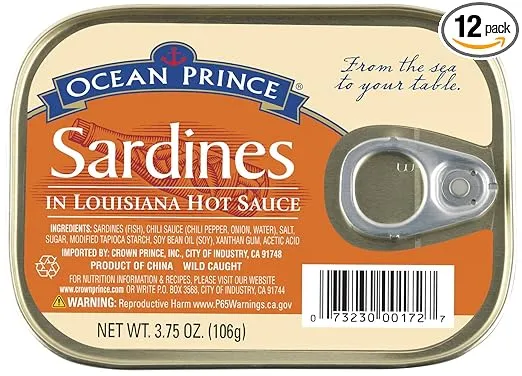 Ocean Prince Sardines in Louisiana Hot Sauce, 3.75 Ounce Cans (Pack of 12)