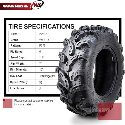 WANDA 2 Premium UTV ATV Tires 27x9-12 27x9x12 Super Mud Snow 6PR P375-10219