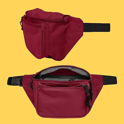 DALIX 3 Pocket Fanny Pack Black Maroon Royal Blue