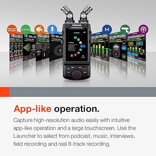 Tascam Portacapture X8 High Resolution 32-bit float Multi-Track Recorder, Portable Recorder, Field Recorder, Music, Podcast, Voice, ASMR, Podcasting