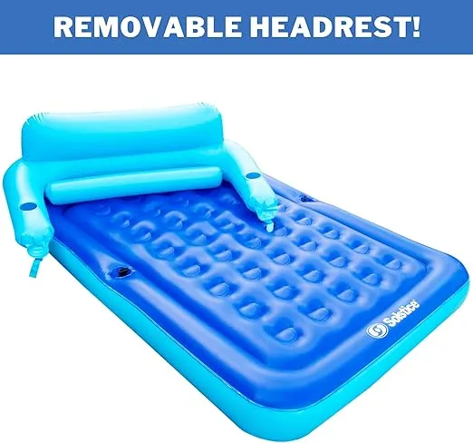 SOLSTICE ORIGINAL Inflatable Adult Pool Lounger Float Malibu Mattress | W/ Removable Back Support | Sun Tanning Floaty Raft Water Lounge W/ Cupholders | Swimming Mattress Mat