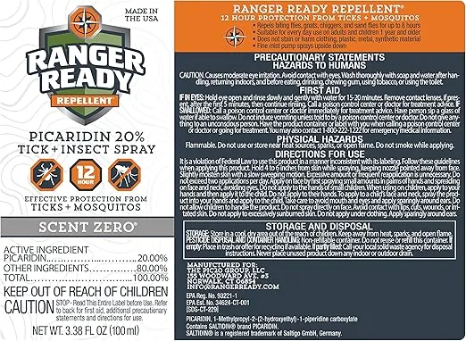 Ranger Ready Picaridin Insect Repellent Spray - Mosquito Repellent and Tick Spray, Scent Zero, Travel Size Bug Spray (3.4 oz, Pack of 1)