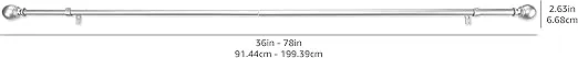 Amazon Basics Adjustable Curtain Rods for Windows, Round Finials, 1-Inch Rod, 36" to 72", Nickel, Pack of 1