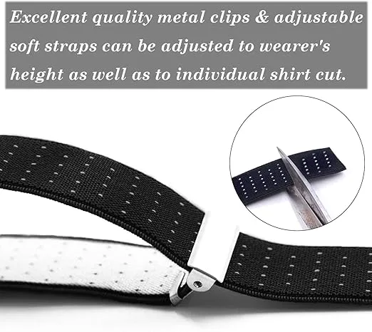 STAY GENT Y-Style Shirt Stays For Men with Non-Slip Locking Clamps and Adjustable Elastic Straps