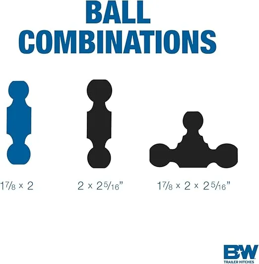 B&W Trailer Hitches Tow & Stow Adjustable Trailer Hitch Ball Mount - Fits 2" Receiver, Dual Ball (1-7/8" x 2"), 3" Drop, 10,000 GTW - TS10035B
