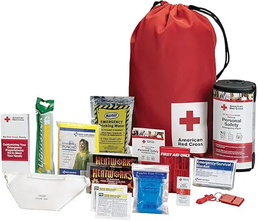 American Red Cross Officially Licensed Product | Deluxe Personal Safety Emergency Pack with Bag | Trauma Supplies | Medical Backpack | Bandages, Wipes, Gloves, Whistle, More