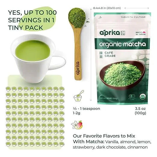 Matcha Powder from Japan, Organic Matcha Green Tea Powder, No Sugar Added Matcha Tea Powder for Matcha Latte, Japanese Green Tea Matcha – Barista Grade Te Matcha Organic - 3.5 oz/ 100g - by AprikaLife