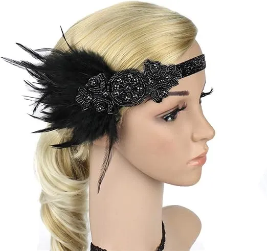 1920s Headpiece Great Gatsby Accessories Flapper Headband Wedding Headpieces for Bride Roaring 20's Art Deco Hair Clip
