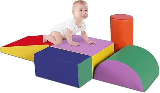 Foam Climbing Toys for Toddlers, 5 Piece Soft Climbing Blocks, Lightweight Baby Climbing Gym, Indoor Baby Activity Play Set for Crawling Climbing and Sliding