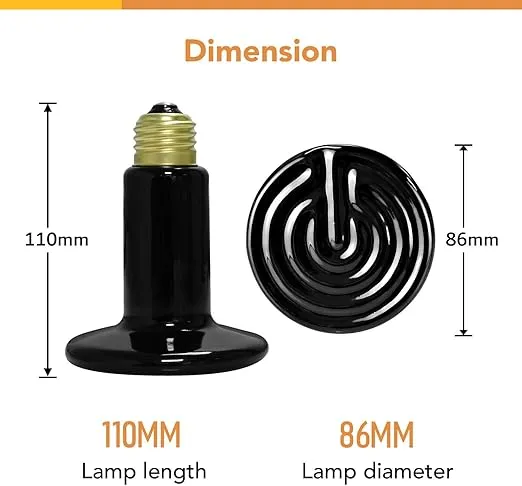 Simple Deluxe Reptile Heat Lamp Bulb Ceramic Heat Emitter 40W/60W/100W/150W/250W, No Light Emitting Brooder Coop Heater for Amphibian Pet & Incubating Chicken Black