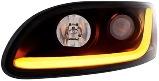 United Pacific 31239 Projection Headlight Assembly, LH, Black Housing, High/Low Beam, H7/H1/3157 Bulb, with Signal Light and Amber LED Dual Mode Light Bar