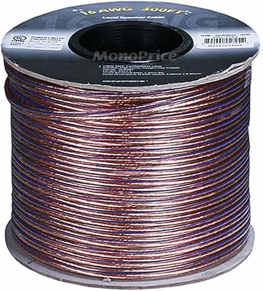 Monoprice Choice Series 16 Gauge AWG 2 Conductor Speaker Wire / Cable - 300ft High Purity 99.9% Oxygen Free Pure Bare Copper For Home Theater, Car Audio And More