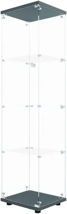64" H Glass Display Cabinet, 4-Shelf Glass-Door Cabinet Curio Collection Display Case Trophy Showcase with Lock, Fast Installation Floor Standing Bookshelf for Living Room Office (Black)