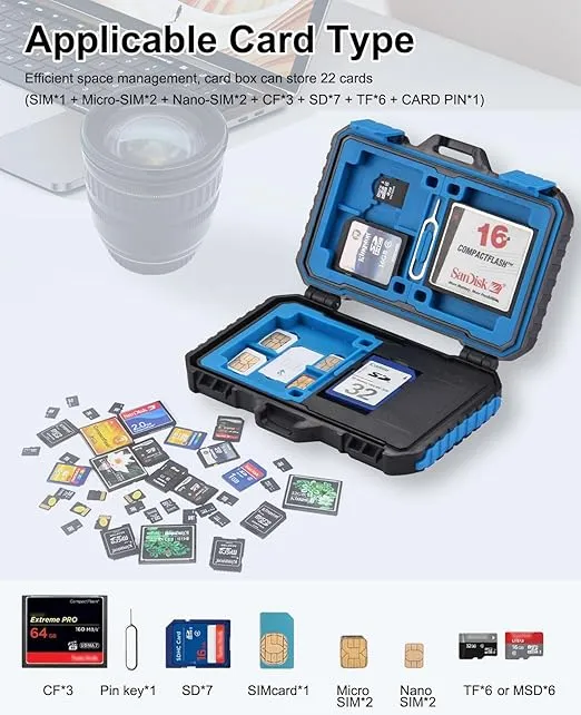 PULUZ SD Card Holder Memory Card Case with Card Reader Function,Card Case for 22 Types of Memory Cards for 1Standard SIM + 2Micro-SIM + 2Nano-SIM + 3CF + 7SD + 6TF + 1CARD PIN