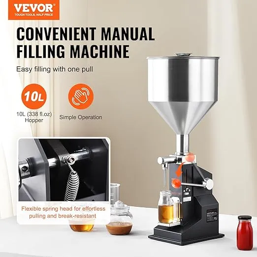 VEVOR Manual Paste Liquid Filling Machine, 5-50ml Adjustable Bottle Filling Machine, Stainless Steel Liquid Filler with 10L Hopper for Milk Water Juice Essential Oil Shampoo Cosmetic Honey