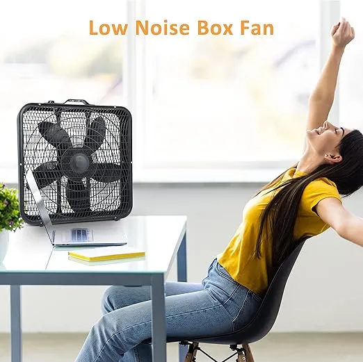 Simple Deluxe 20” Box Fan, 3-Speed Cooling Floor Fan with Aerodynamic Shaped Fan Blades, Convenient Carry Handle and Safety Grills, Black