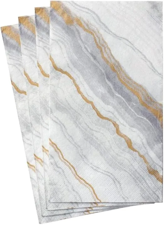 Caspari Marble Paper Guest Towel Napkins in Grey, 15 Per Package