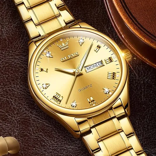 OLEVS Mens Gold Watches Analog Quartz Business Dress Watch Day Date Stainless Steel Classic Luxury Luminous Waterproof Casual Male Wrist Watches