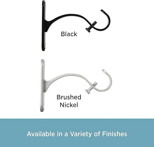 Kenney Curtain Rod Mounting Brackets, Wall or Ceiling Mount, 5/8"-3/4" Diameter, Set of 2, Black