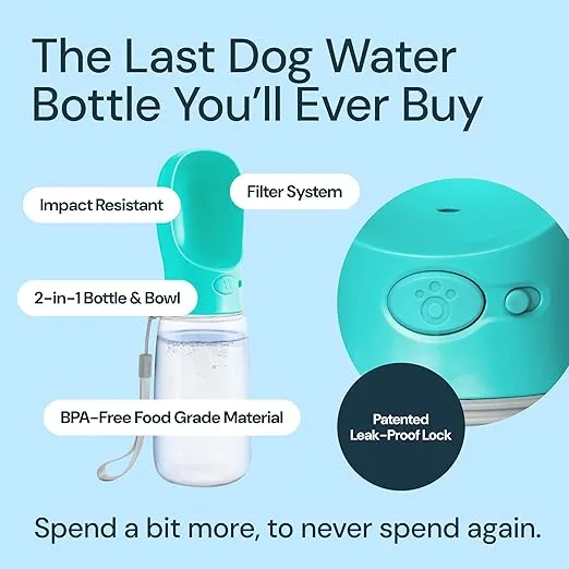 MalsiPree Dog Water Bottle Portable - Lightweight Water Bottle for Dogs - Dog Travel Water Bottle with Bowl - Dog Walking Accessories (19OZ, Blue) - Leak Proof Dog Portable Water Bottle