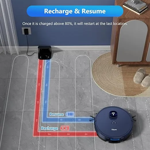 Tikom Robot Vacuum and Mop Combo, LiDAR Navigation, L9000 Robotic Vacuum Cleaner, 4000Pa Suction, 150Mins Max, 14 No-go Zones, Smart Mapping, Good for Pet Hair, Carpet, Hard Floor