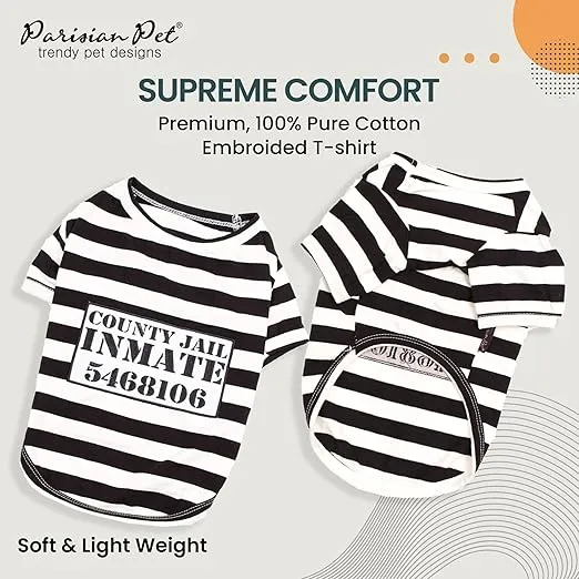 Parisian Pet Dog Shirt - Prisoner Dog Costume - 100% Cotton Black and White Strips Dog Clothes - Lightweight Polyester Dog Shirts - Sleeved Dog Costume for Large Dogs - Pet Costumes - 3XL