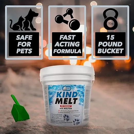 HARRIS Kind Melt Pet Friendly Ice and Snow Melter, Fast Acting 100% Pure Magnesium Chloride Formula with Scoop Included, 15lb