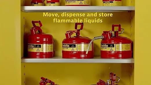 Justrite 5 Gallon Type II Blue Safety Can for Kerosene with Flame Arrester, Self-Closing Lid, and 5/8" Flexible Metal Spout, Made in the USA, Galvanized Steel Flammable Storage Can, 7250320