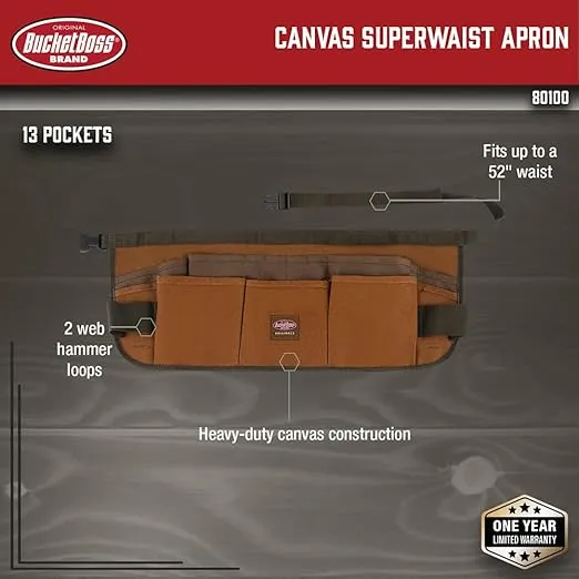 Bucket Boss Canvas SuperWaist Work Apron in Brown, 80100