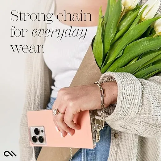 Case-Mate Phone Charm with Gold Metal Chain | Detachable Anti Theft Phone Strap | Hands-Free iPhone Wrist Strap for Women | Phone Chain Wristlet - Fits Apple, Samsung, Google Pixel & More | Gold