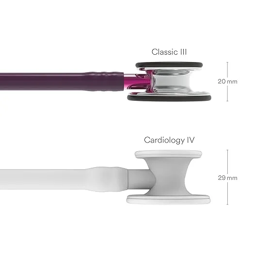 3M Littmann Classic III Monitoring Stethoscope, 5960, More Than 2X as Loud*, Weighs Less**, Stainless Steel Mirror-Finish Chestpiece, 27" Plum Tube, Pink Stem, and Smoke Headset