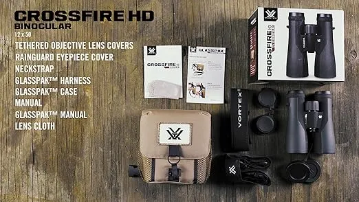 Vortex Optics Crossfire HD 12x50 Binoculars - HD Optical System, Tripod Adaptable, Rubber Armor, Waterproof, Fogproof, Shockproof, Included GlassPak - Unlimited, Unconditional Warranty