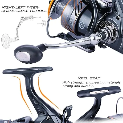 Sougayilang Carp Fishing Reel,5+1 Shielded Stainless Steel BB-Carbon Fiber Drag Carp Reels, for Saltwater or Freshwater Spinning Reels, Fishing Reels