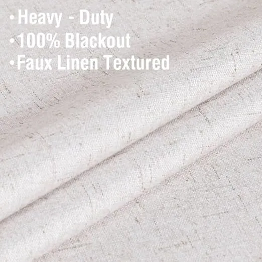 H.VERSAILTEX 100% Blackout Curtains Linen Textured Blackout Curtains for Bedroom Full Light Blocking Thermal Insulated Curtain Panels 84 Inches Long Energy Saving with White Liner, 2 Panels, Ivory