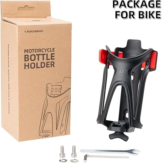 ROCKBROS Bike Water Bottle Holder Bike Cup Holder Motorcycle Cup Holder - Bottle Size Adjustable for Handlebar & Frame for 2.3-3" Diameter Bottles, with Screw Tool, Durable Bike Drink Holder