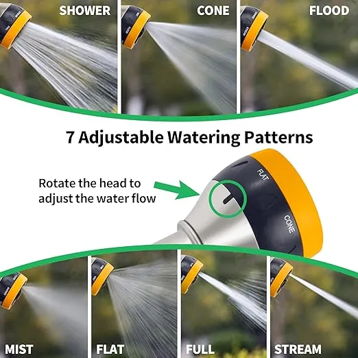 AUTOMAN Garden Nozzle Sprayer, High Pressure Spray Nozzle, 100% Metal Water Hose Nozzle, 7 Patterns Watering Nozzle, Heavy Duty Sprayer Garden Nozzle for Watering Plants & Lawns, Washing Cars & Pets