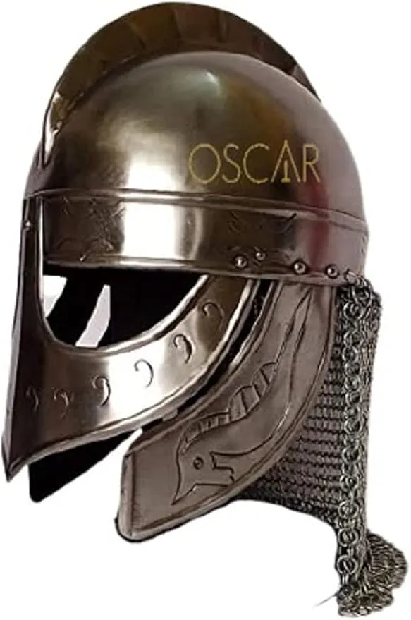 Viking Wolf Armor Helmet Silver Finish with chainmail for Adult | Medieval Metal Knight Helmets with Stand