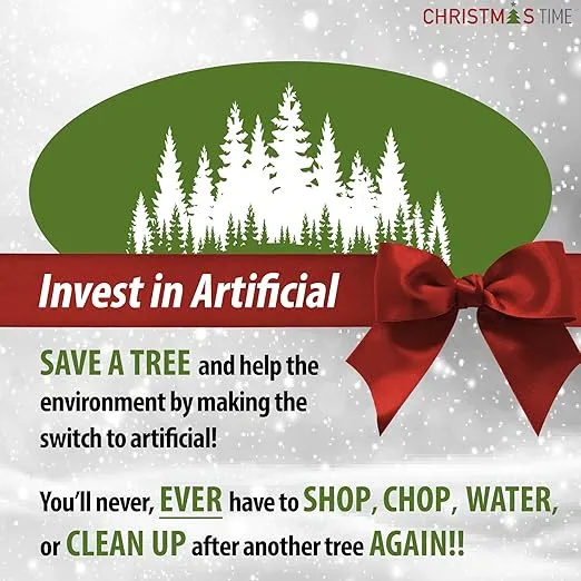 Christmas Time 6.5-Ft. Snowy White Pine Artificial Christmas Tree with Stand and No Lights, Unlit Flocked Christmas Tree for Home Decoration, Foldable for Easy Storage