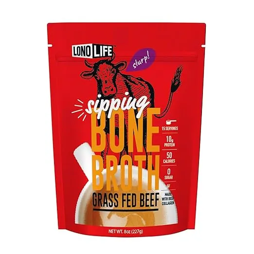 LonoLife Beef Bone Broth Powder Mix | Grass-Fed, 10g Protein | Collagen-Rich, Keto & Paleo Friendly | Natural Ingredients | 8oz Bulk Container (15 Servings)