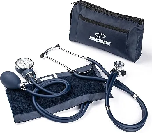 Primacare DS-9181-BL Professional Aneroid Sphygmomanometer and Sprague Rappaport Stethoscope, Manual Blood Pressure Kit with Cuff and Carrying Case, Blue