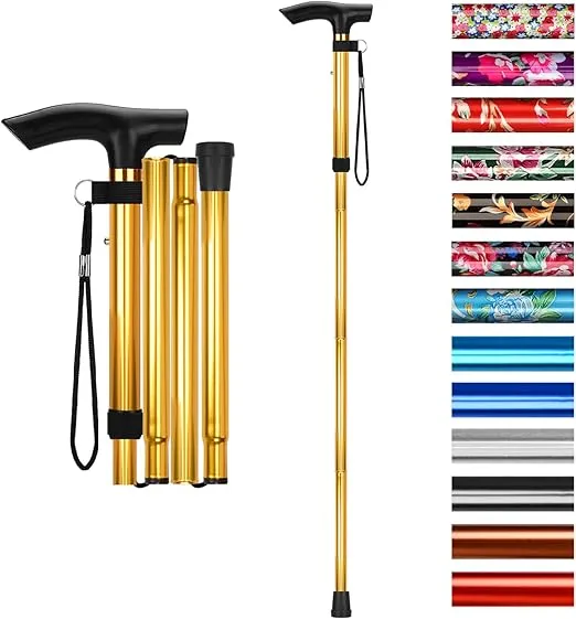 supregear Folding Cane, 5-Level Adjustable Height Walking Stick Lightweight Portable Cane Travel Cane with Wrist Strap and T Handle for Elderly Disabled Men Women