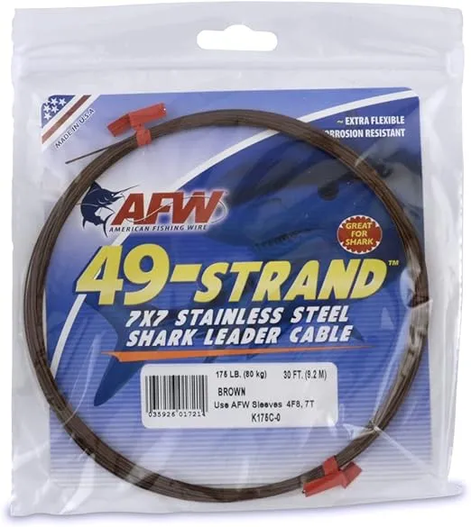 American Fishing Wire 49 Strand, 7x7 Stainless Steel Leader Cable - Strong Heavy Duty Fishing Wire for Shark and Up to 900lb Test