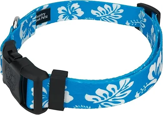 Country Brook Petz - Deluxe Blue Hawaiian Dog Collar - Made in The U.S.A. - Summer Breeze Collection Featuring Sunny Designs (5/8 Inch, Small)