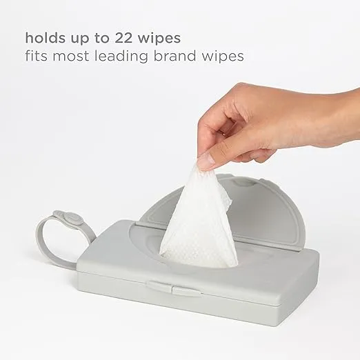 Ubbi On-The-Go Baby Wipes Dispenser, Portable Wipes Container for Travel, Diaper Bag Accessory Must Have for Newborns, Reusable Wipes Holder, Gray