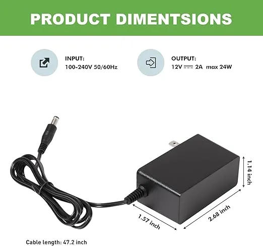 SmoTecQ 12V 2A Power Supply AC Adapter 2 Pack, AC 100-240V to DC 12 Volt Transformers, 2.1mm X 5.5mm Wall Plug