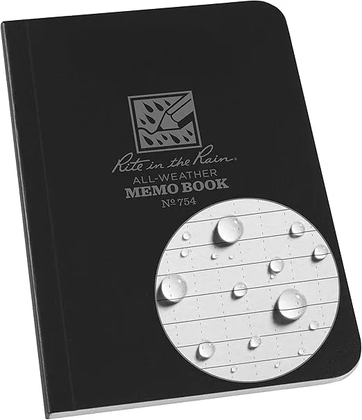 J.L. Darling Rite in The Rain Weatherproof Soft Cover Pocket Notebook, 3.5" x 5", Black Cover, Universal Pattern (No. 754), 5 x 3.5 x 0.25