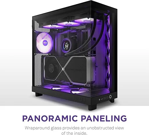 NZXT H6 Flow RGB Mid-Tower Airflow Case with 3 RGB Fans, Panoramic Glass Panels, Cable Management - Black