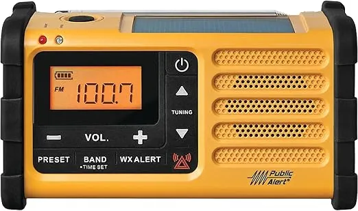 Sangean MMR-88 AM/FM/Weather+Alert Emergency Radio. Solar/Hand Crank/USB/Flashlight, Siren, Smartphone Charger yellow