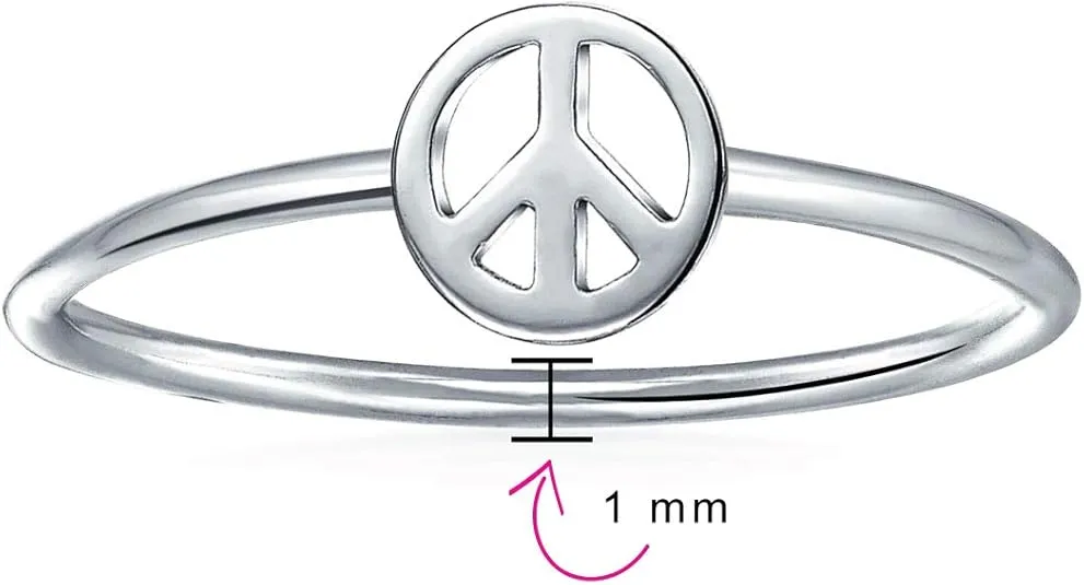Retro Simple Plain .925 Sterling Silver Open Symbol World Peace Sign Ring with Spilt Shank Band For Teen Women's